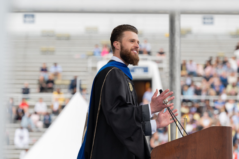 Harrison Butker discussing women's rights at Benedictine College